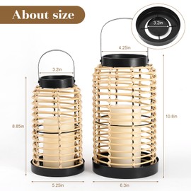 Handwoven Boho Lanterns Set of 2 – Candle Holders for Living Room, Dining Table Centerpiece, Patio & Porch – Modern Farmhouse & Bohemian Decorative Lanterns, Handcrafted Decor to Enhance Your Home