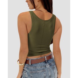 zhaistar Women's Ribbed Tank Tops 2024 Y2K Square Neck Sleeveless Shirts Summer Casual Cropped Tanks Army Green S