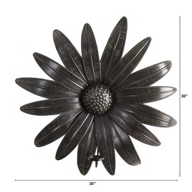 Nearly Natural 30in. x 30in. Brushed Metal Daisy Flower Sconce Candle Holder Wall Art Decor