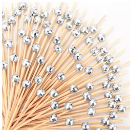 300 Pcs Disco Ball Cocktail Picks Silver Disco Ball Decorative Toothpicks for Appetizers Fancy Long Cocktail Stirrers for Party Birthday Supplies