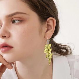 Chanaiqw Punk Neon Earrings for Women Lightning Bolt Jewelry Retro Neon Earring Dangle Girls Costume 80's Party, Leather, No Gemstone