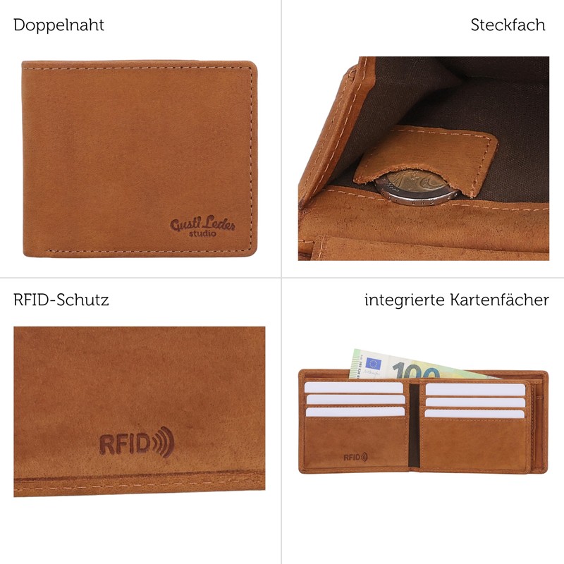 Gusti Leder Foster Men's Wallet, Genuine Leather Wallet with Coin