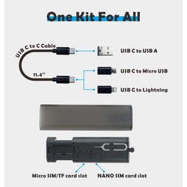 Yinow USB Type C to C Charging and Data Transfer Cable with 3 Adapters Combination Set in Tube Case, Translucent Black