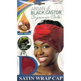 DONNA Argan & Black Castor Treatment Satin Wrap Hair Wrap for Sleeping Cap 1PC, RED COLOR
