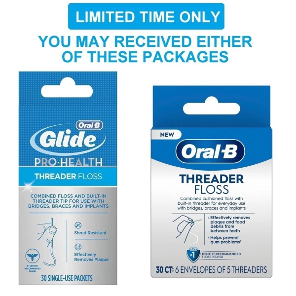 Oral-B Glide Pro-Health Threader Floss, 30 Envelopes, 150 Threaders