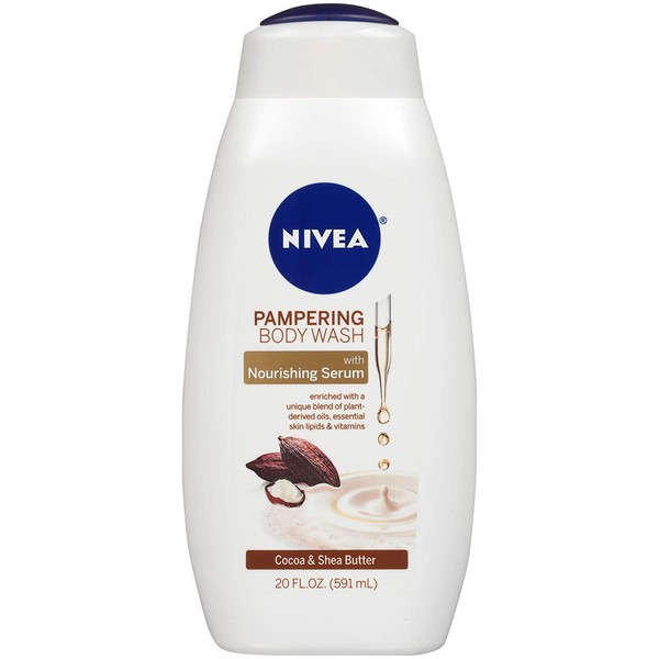 NIVEA Pampering Cocoa and Shea Butter Body Wash - with Nourishing Serum - 20 fl. oz. Bottle