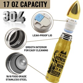 MoYueno Gifts for Hunters, 17 Oz I'm into Fitness Fitness Deer in My Freezer Bullet Tumbler with Lid, Hunting Tumbler for Deer Hunt, Hunting Gift for Birthday Gifts for Hunter Veteran, Gold