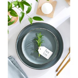 Stoneware dinnerware set 4 persons Rustic 12 pcs - Rustic design dinnerware set, dishwasher safe - Bowl and plate set - Pure Living dinnerware in smoky blue…