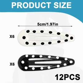 12 Pcs Polka Dot Hair Clips Black White Water-Drop for Women