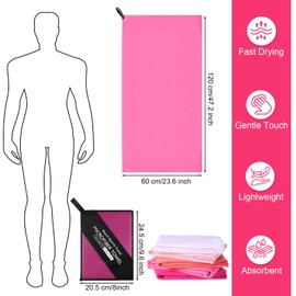 Tudomro 5 Pcs Microfiber Towel Quick Dry Towel for Camping Beach Gym Sports Yoga Swimming Pool Tennis Running Exercise Working Out Backpacking(Pink,23.6 x 47.2 '')