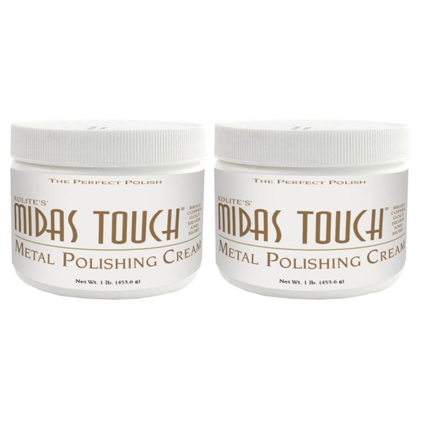 Rolite - MTMPC1#2PK Midas Touch Metal Polishing Cream - Cleaner and Polishing Rouge for Sterling Silver, Gold, Brass, Chrome, Copper, and Other Metals, Non-Toxic Formula, 1 Pound, 2 Pack