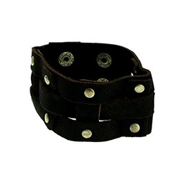 Faux leather strap bracelet with studded and woven design 9B7M