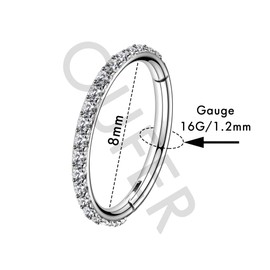 OUFER 16G Stainless Steel Cartilage Earring Hoop CZ Line Helix Earring Hoop Daith Rook Piercings Jewellery 8mm
