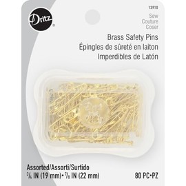 Dritz Brass, 3/4" and 7/8", 80 Count Safety Pins
