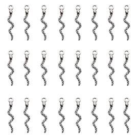 LOTIKOU 100 Pcs Mini Snake Charms, Alloy Antique Silver Pendants, Snake-Shape Charm Pendants, Silver Animal Charms for Necklace, Bracelet, Keychain Making