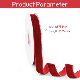 Isaspire 5/8" Wide Velvet Ribbon, 10 Yards - Red Velvet Ribbon on Spool for Crafts, Gift Wrapping, DIY, Hair Bows, Wedding Invitations, Parties, Valentine's Day, and Christmas