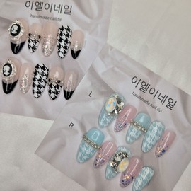 Haunt Check Nail Handmade Nail Tip - Almond / 하운트 체크네일 수제네일팁 - 아몬드