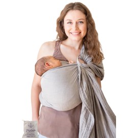 Ring Sling Baby Carrier – Breathable 100% Cotton Wrap for Infant Support, Baby Ring Sling – Grey Adjustable Muslin Fabric
