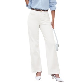 luvamia Women Wide Leg Jeans Trendy Welt Pockets Jean Pants Comfy Summer Work Casual Cream White Jeans Women Size Medium US 8 to 10