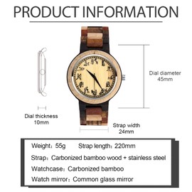 SUPBRO Wooden Watches Men's Wooden Watch Classic Wooden Watch for Men Analogue Watch Adjustable Strap Wooden Bracelet for Men