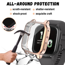 Niboow Case [Pack of 2] Compatible with Garmin Venu Sq 2, with Scratch-Resistant Screen Protector, Soft TPU Shockproof Protective Case Compatible with Garmin Venu Sq 2 - Rose Gold + Transparent
