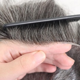 Lavishairs 0.03mm Thin Skin Human Hair Men Toupee Brown Full PU Base Hairpiece For Men Wig Natural Wave Styles Human Hair Mens Wigs Replacement Systems 8x10 Size (1B50)