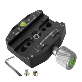 Regetek Aluminium 2.75''/70mm Arca Swiss Quick Release Clamp, Arca QR Clamp 3/8-inch with 1/4-inch Screw and Bubble Level, Adjustable Lever Knob, Compatible with Arca-Swiss Plate Tripod Ball Head