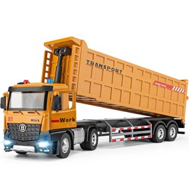 HAPYAD Dump Truck Toy for 3 4 5 6 7 Years Old Boys, Large Semi Truck with Metal Cab, Lights and Sounds, Friction Powered Tractor Trailer Car, Kids Birthday Gifts for Over 3 Years Old Boys Kids 16.5"