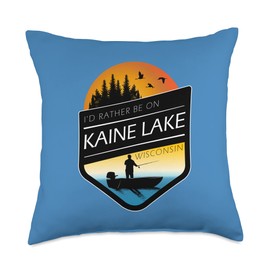 I'd Rather Be On Kaine Lake Wisconsin Sunset Fishing Throw Pillow