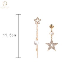 Locrccl Rhinestone Tassel Asymmetrical Star Pearl Dangle Earrings for Women Formal Prom Wedding Elegant Earrings Jewelry