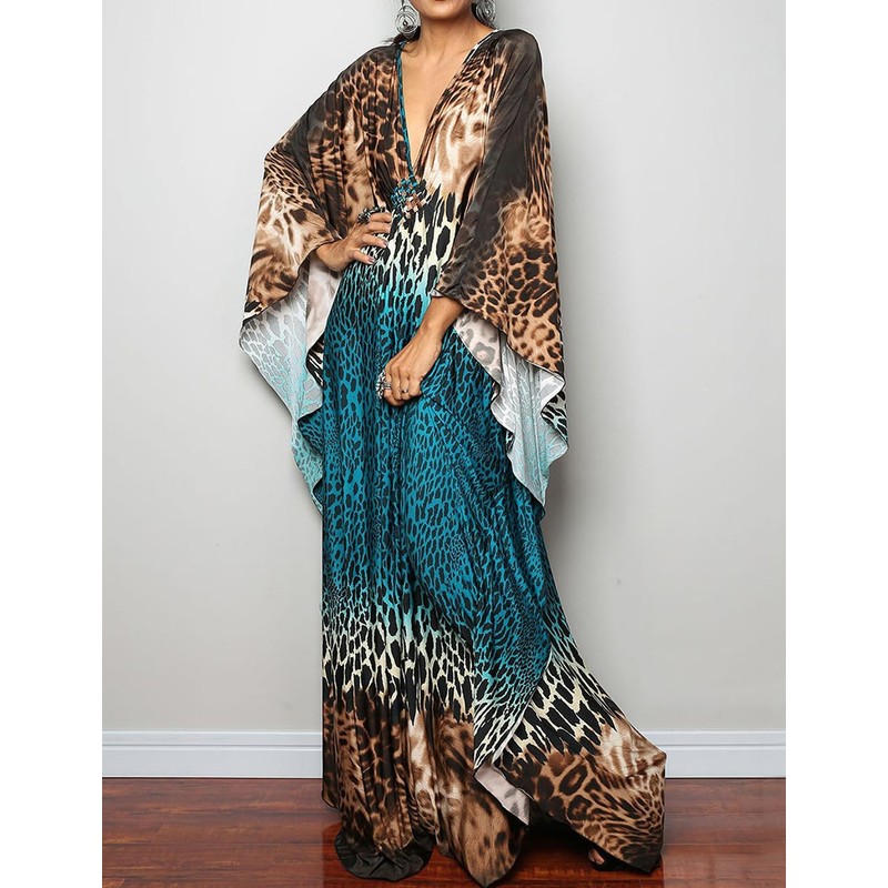 Bsubseach Women's Ethnic Print Kaftan Beach Dress Plus Size Beach