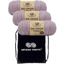 Lion Brand Re Spun Bonus Bundle Blush 126-102 (3-Skeins - Same Dye Lot) Worsted Medium #4 Polyester Yarn for Crocheting and Knitting - Bundle with 1 Artsiga Crafts Project Bag