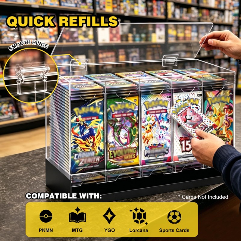 GGV 5-Slot Acrylic Booster Pack Dispenser, Black Base 200 Pack