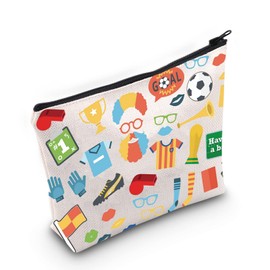 LEVLO Soccer Party Gift Soccer Cosmetic Makeup Bag Gift For Soccer Team Having a Soccer Ball Zipper Pouch Bag Soccer Coach Gift, Having a ball, Cosmetic Bag