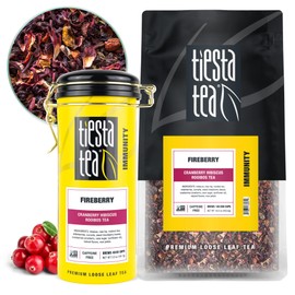 Tiesta Tea - Fireberry Cranberry Hibiscus Loose Leaf Tea, Premium Caffeine-Free Rooibos Blend, Brew Hot or Iced, Makes Up to 250 Cups, 16oz Bulk Pouch & 5oz Refillable Tin Set
