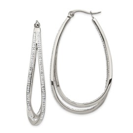 Auriga Fine Jewelry Stainless Steel Polished with Preciosa Crystal In and Out Twisted Hoop Earrings (L- 1.98 Inch, W-1.18 Inch)