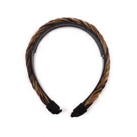 Benehair Braid Headband with Teeth Chunky Braided Hair Band Accessories for Women Kids Synthetic Plaited Hairband Braiding Hairpiece Dark Brown & Sandy Blonde 45g