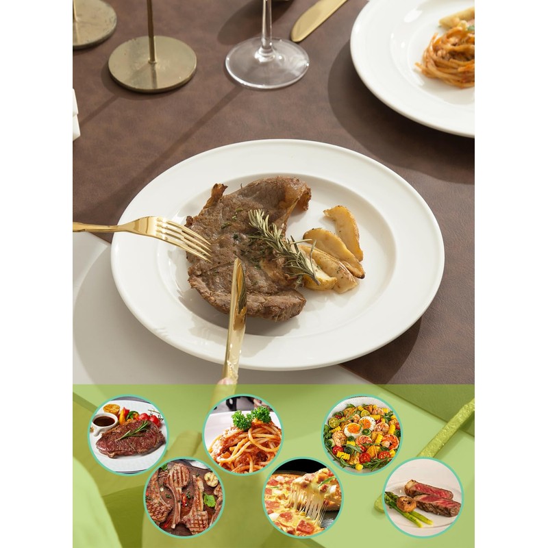 TAMAYKIM 10 Inch Porcelain Salad Dinner Plates 8 Pieces, Wide