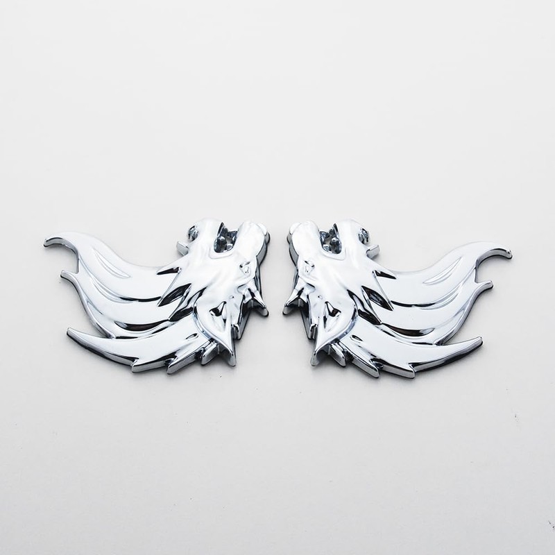 Pair Wolf Head Emblem 3D Metal Sport Badge Door Trunk