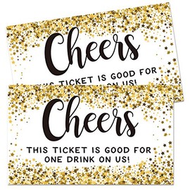 Pack 50 Drink Tickets for Events, Drink Tickets, Gold Star Cheers- Free Drink Tickets, Drink Ticket Coupons for A Free Drink at Wedding Birthday Party.