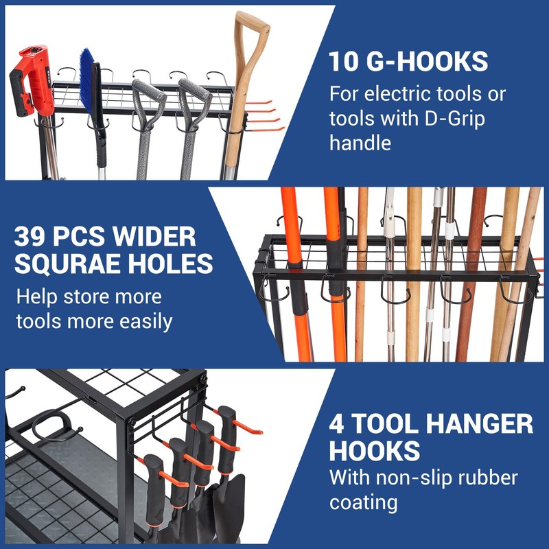 Garden Tool Organizer, Yard Tools Rack Holds 55 Long-Handled Tools/Rakes/Brooms