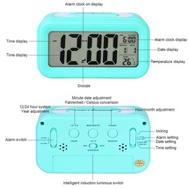 TXY LED Digital Alarm Clock Backlight Snooze Mute Calendar Desktop Electronic Bcaklight Table Clocks Desktop Clock (Blue)