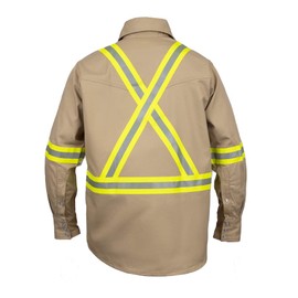 Just In Trend Flame Resistant High Visibility Hi Vis Shirt - 100% C - 7 oz (Large, Khaki)
