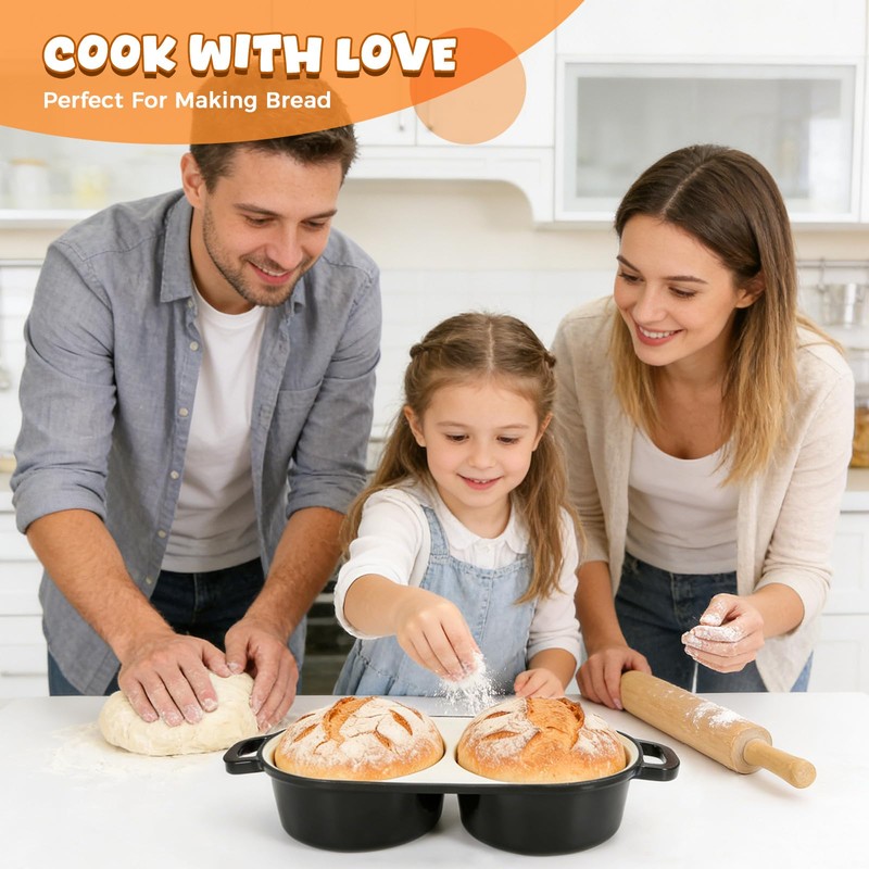 Mini Double Dutch Oven for Sourdough Bread Baking, 2.6QT (Black)