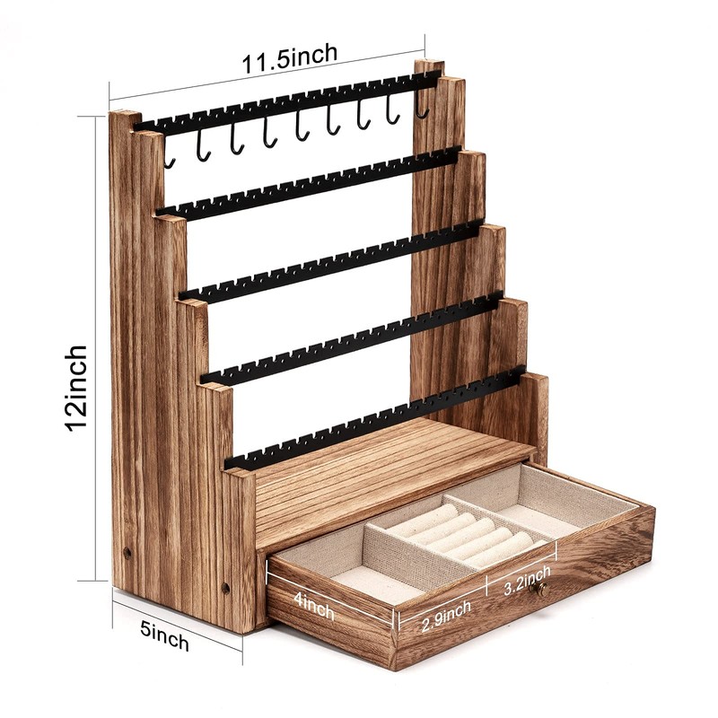 Pinzoveco Earring Organizer, 5 Layer Earring Holder Organizer with Necklace