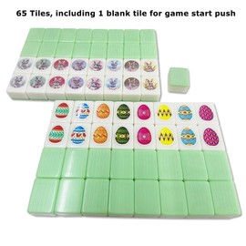 Hoblynth 65 Tiles Seaside Escape Game Blocks 36mm Large Mahjong Tiles Sets with Bunny Eggs Patterns Portable Mahjong Set with A Bag