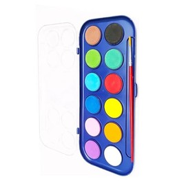 Barrilito Acuarelas con pincel y estuche plastico, 12 colores. AC12G