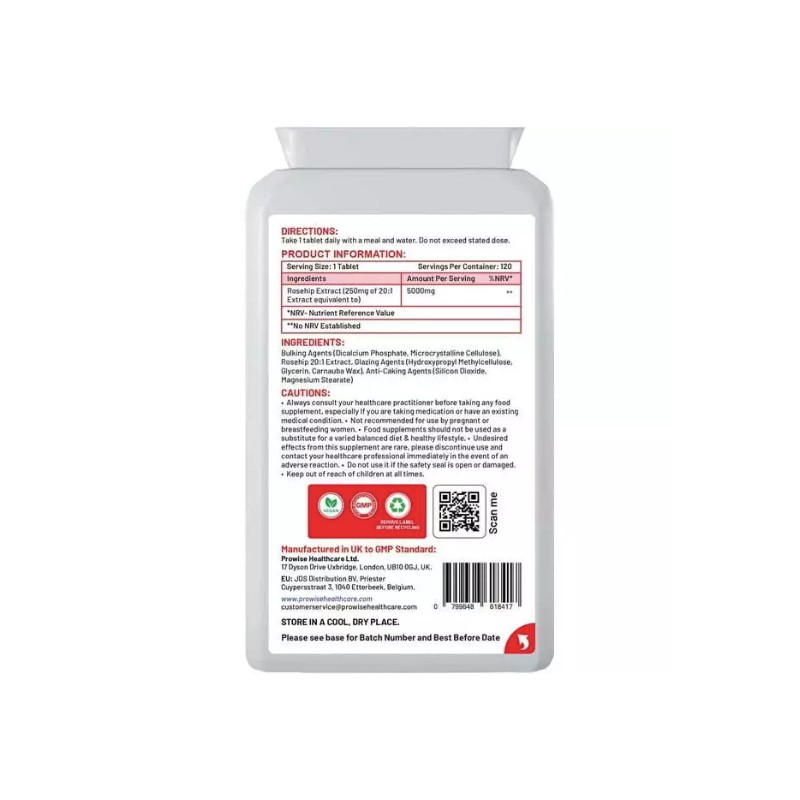 Prowise Rosehip Health+ 5000mg 120 Tablets - UK Manufactured GMP