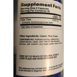 Vitamins Because Cats Claw 1350mg 5X90Caps Uncaria Tomentosa Inner Bark Triple Strength No Gluten