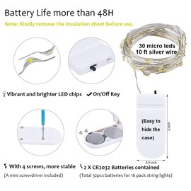 16 Pack LED Fairy Lights Battery Operated - 10FT 30LED Copper Wire Mason Jar String Lights, IP65 Waterproof, Bendable for Indoor/Outdoor, Christmas, Wedding, Party, Camping Decor